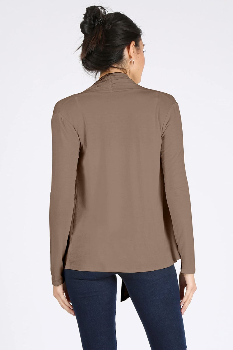 Simlu Womens Open Drape Reg and Plus Size Cardigan Sweater Long Sleeves - USA Light Khaki X-Large - Image 3
